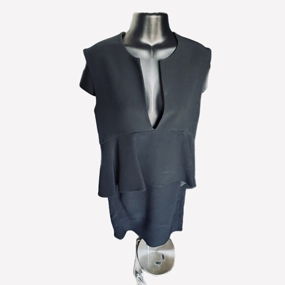 CELINE Phoebe Philo Peplum Black Mini Dress Empire Waist 40 US M/8 Crepe - Picture 3 of 12